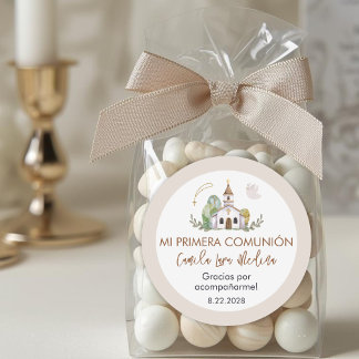 Cute Girl First Holy Communion Gifts and Favors Classic Round Sticker