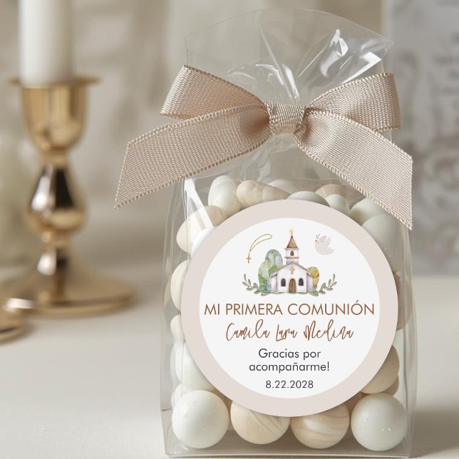 Cute Girl First Holy Communion Gifts and  Favors  Classic Round Sticker (Creator Uploaded)