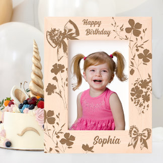 Cute Girl Floral Bow Birthday Gift Laser Photo Etched Frames