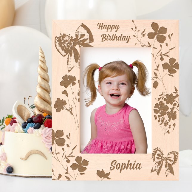 Cute Girl Floral Bow Birthday Gift Laser Photo  Etched Frames (Creator Uploaded)