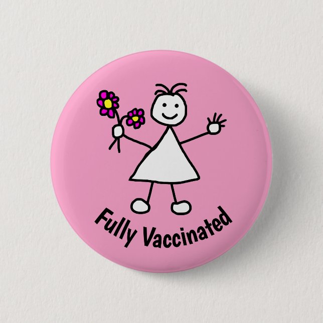 Cute Girl Flowers Vaccinated  6 Cm Round Badge (Front)