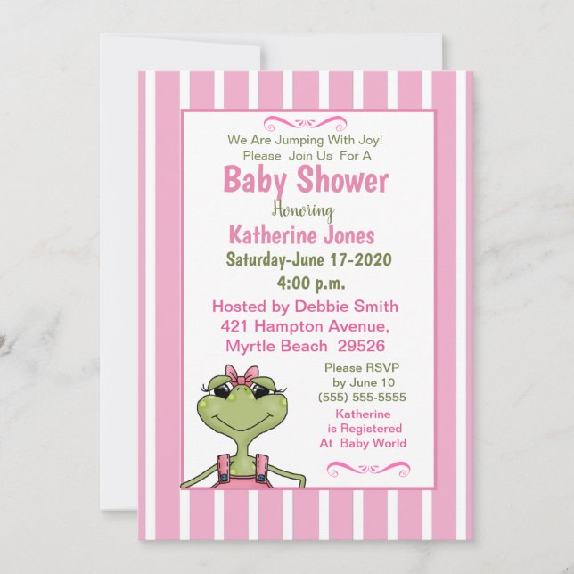 Cute  Girl Frog Baby Shower  Invitation (Front)