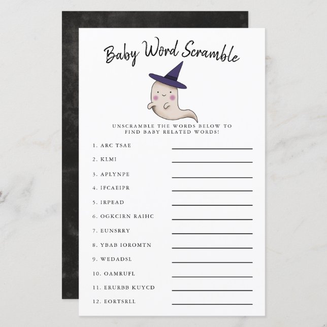Cute Girl Ghost Baby Word Scramble Game (Front/Back)