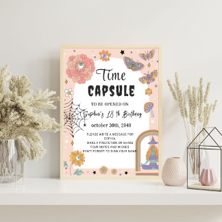 Cute Girl Ghost Birthday Time Capsule Sign