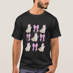 Cute Girl Ghost Pink Bow Coquette Girly Halloween T-Shirt