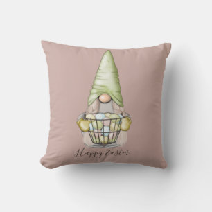 Cute Girl Gnome with Eggs Easter Holiday Cushion