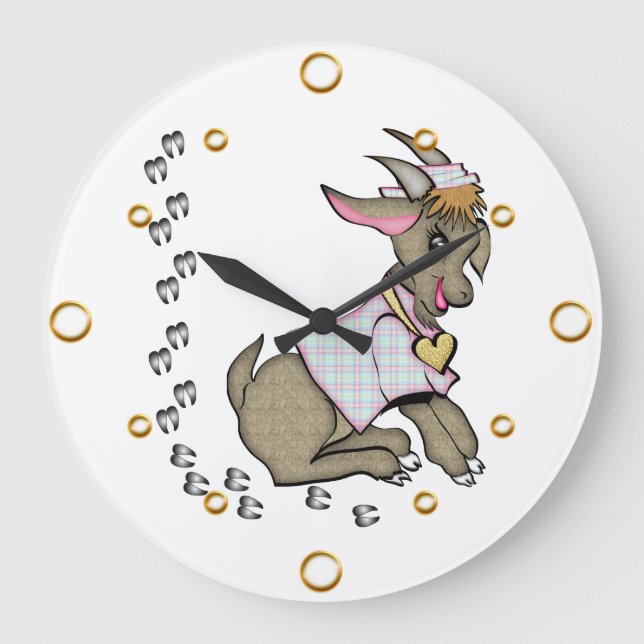 Cute Girl Goat Cartoon  Wall Clock (Front)