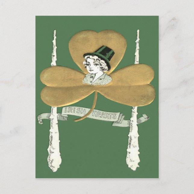 Cute Girl Gold Shamrock Shillelagh Postcard (Front)
