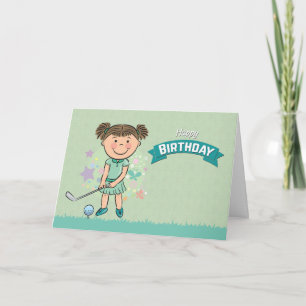 Cute Girl Golfer about to Swing Birthday Card