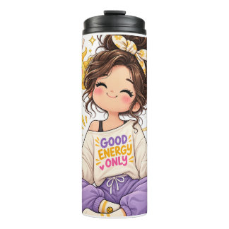 Cute Girl "Good Energy Only" Thermal Tumbler - Aes