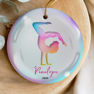 cute girl gymnast players colourful personalised ceramic tree decoration