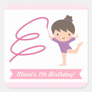 Cute Girl Gymnastics Kids Birthday Party Labels