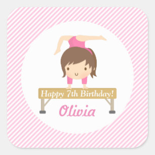 Cute Girl Gymnastics Kids Birthday Party Square Sticker