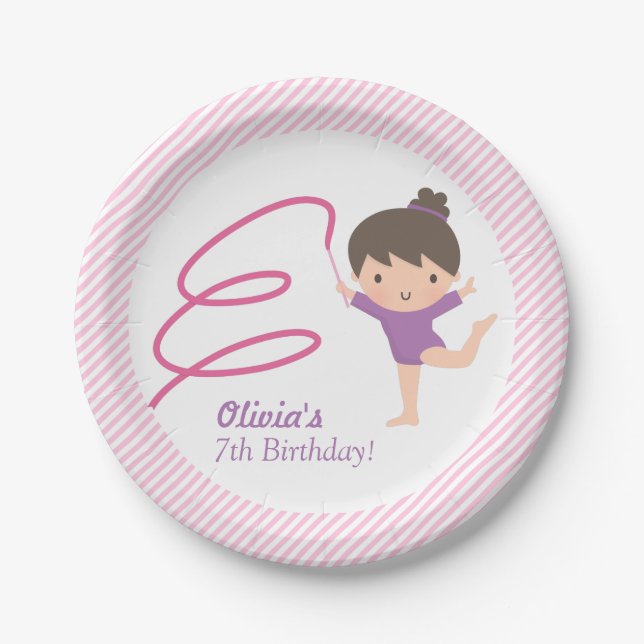 Cute Girl Gymnastics Kids Birthday Party Supplies Paper Plate (Front)