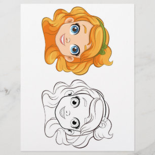 Cute girl head colouring page