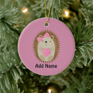 Cute Girl Hedgehog  Hugging a Heart Ceramic Tree Decoration