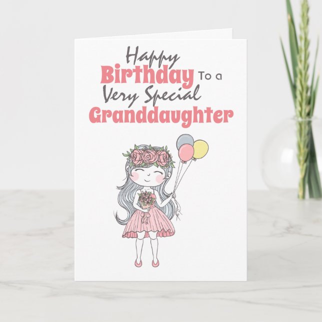 Cute girl holding balloons special granddaughter card (Front)