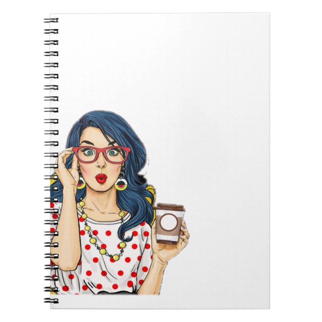 Cute girl holding coffee cup notebook (Front)
