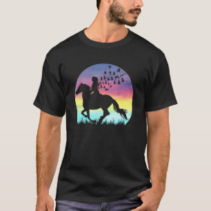 Cute Girl Horse Riding Arabian Horse Vintage Sunse T-Shirt