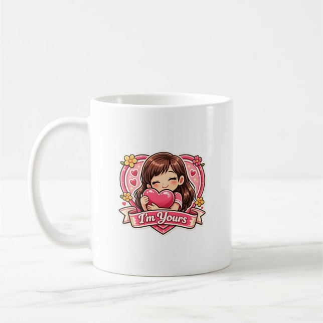 Cute Girl Hugging Heart Mug (Left)