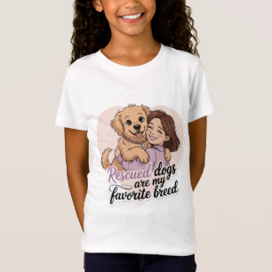 Cute Girl Hugging Rescue Dog Kawaii Illustration T-Shirt
