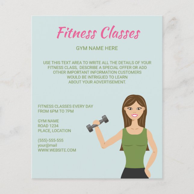 Cute Girl Illustration Fitness Classes Custom Flyer (Front)