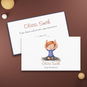 Cute Girl Illustration Yoga Instructor Business Card