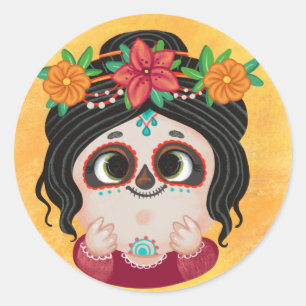 Cute girl in a Day of the Dead Halloween costume   Classic Round Sticker