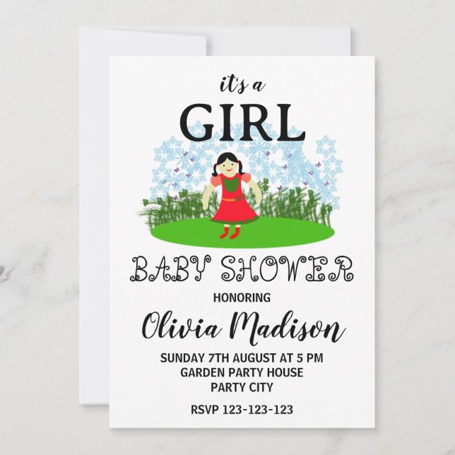 Cute Girl in a Flower Garden Baby Girl Baby Shower Invitation (Front)