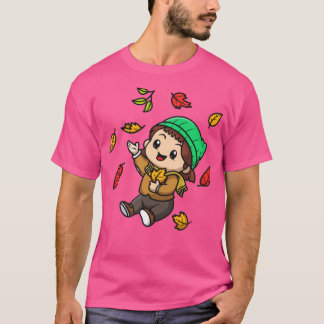 Cute Girl In Autumn Cartoon T-Shirt