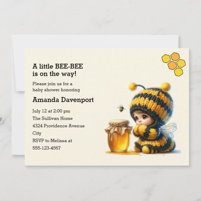 Cute Girl in Bee Costume with Honey Baby Shower Invitation (Front)
