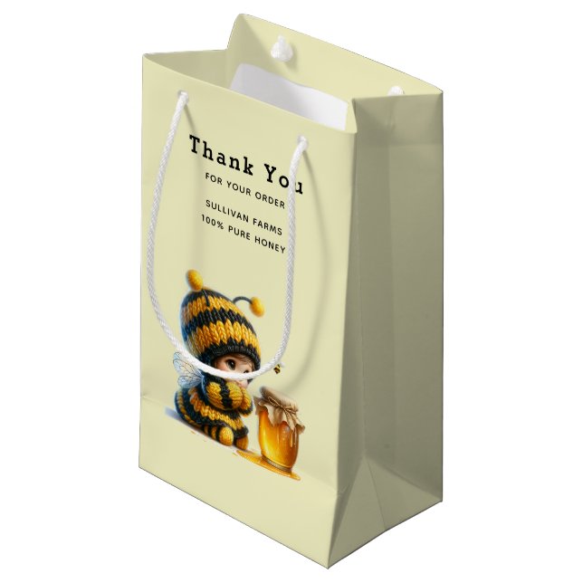 Cute Girl in Bee Costume with Honey Business Small Gift Bag (Front Angled)
