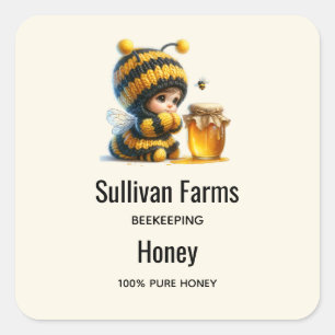 Cute Girl in Bee Costume with Honey Business Square Sticker