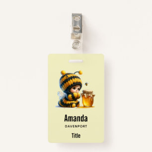 Cute Girl in Bee Costume with Honey ID Badge