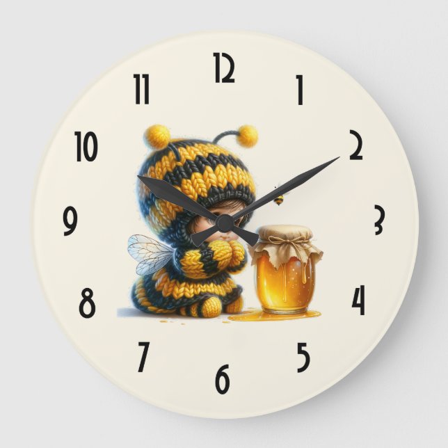 Cute Girl in Bee Costume with Honey Large Clock (Front)