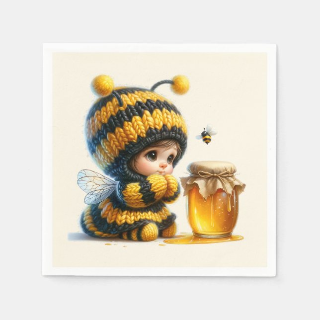 Cute Girl in Bee Costume with Honey Napkin (Front)