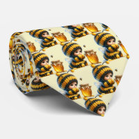 Cute Girl in Bee Costume with Honey Pattern