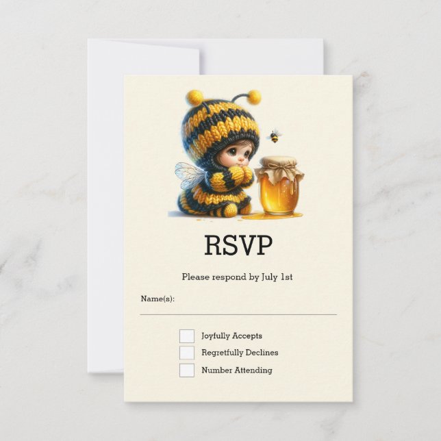 Cute Girl in Bee Costume with Honey RSVP Card (Front)