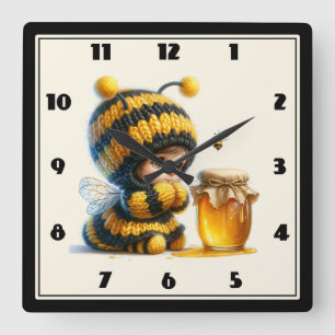 Cute Girl in Bee Costume with Honey Square Wall Clock