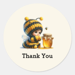 Cute Girl in Bee Costume with Honey Thank You Classic Round Sticker