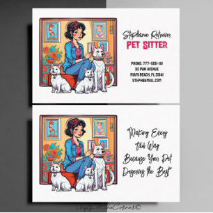 Cute Girl In Blue Pet Sitter Dog Walker Business Card