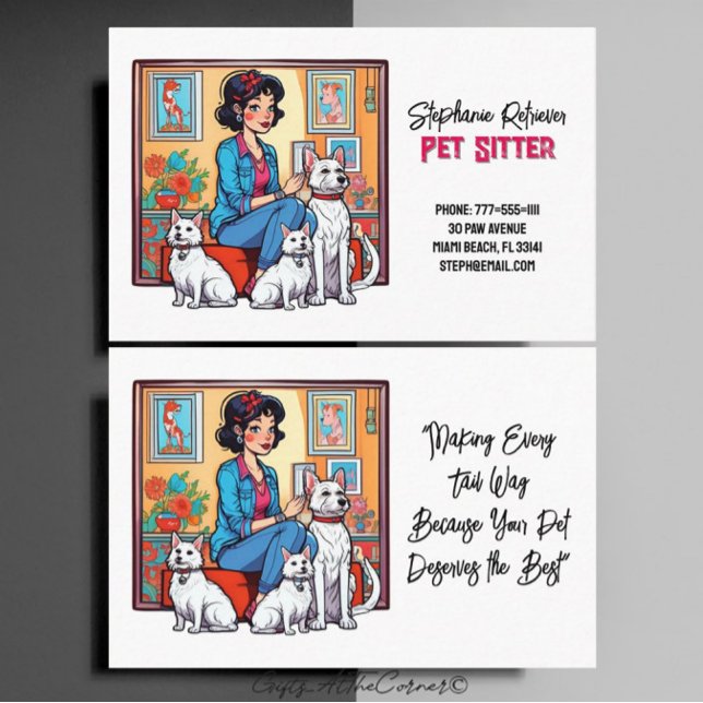 Cute Girl In Blue Pet Sitter Dog Walker Business Card (Creator Uploaded)