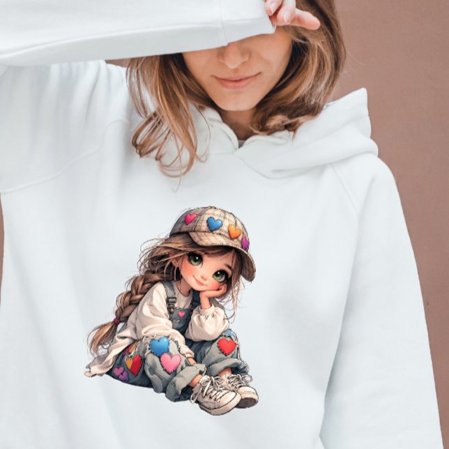 Cute Girl in Heart Patch Outfit Kawaii Art T-Shirt (Cute Girl in Heart Patch Outfit Kawaii Art T-Shirt)