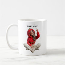 Cute Girl in Red Hoodie Pointing Up Dream Big Mug