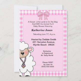 Cute Girl Lamb Baby Shower Invitation