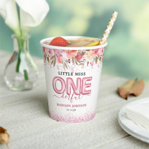 Cute Girl Little Miss One-derful 1st Birthday Paper Cups