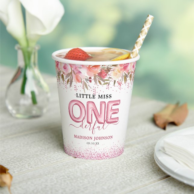Cute Girl Little Miss One-derful 1st Birthday Paper Cups (Insitu)