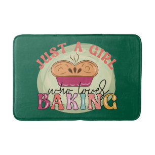 Cute girl loves baking word art kitchen bath mat
