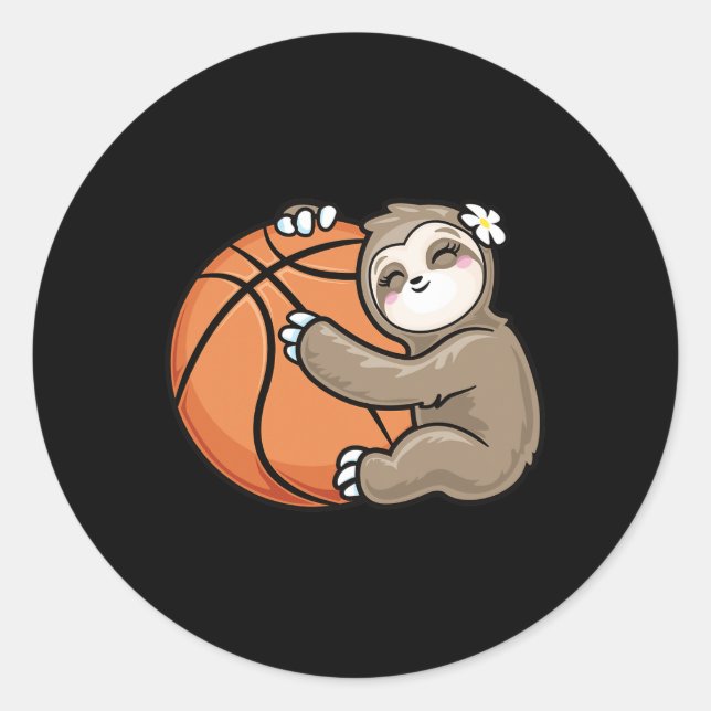 Cute Girl Loves Sloth Basketball  Classic Round Sticker (Front)