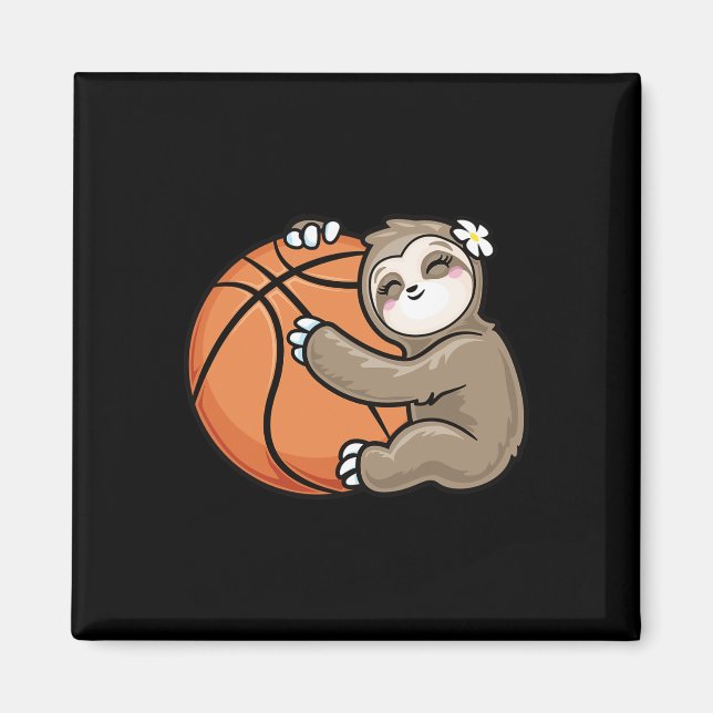 Cute Girl Loves Sloth Basketball  Magnet (Front)